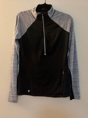 Athleta Relay 1/2 Zip Pullover Heathered Grey Black Thumbholes - M